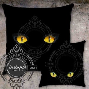 Yeux de chat noirs Halloween/téléchargement immédiat !   Imprimez pour la décoration d'Halloween, des oreillers, une décoration murale, des fourre-tout, des t-shirts, des cartes et bien plus encore !