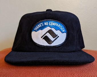 Vail "No Comparison" Corduroy Hat | Upcycled Vintage Patch | Black 5-Panel Snapback | Retro Apres Ski