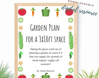 Digital garden plan for a 3 x 10ft space, gardening start up resource, gardening terminology, DIY gardening digital download, homesteading