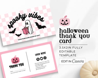 Editable Retro Halloween Business Thank You Card Canva Template, Gothic Editable, Skeleton Package Insert, Editable Small Busines DIY Canva