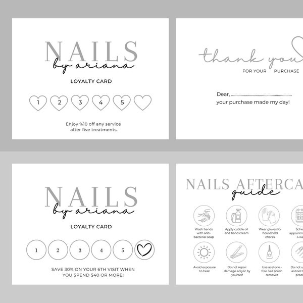 Customize Nails Aftercare Card Template, CANVA Loyalty Card, Nail Care Card Template, Nail salon Card For Nail tech, Nails Business Card