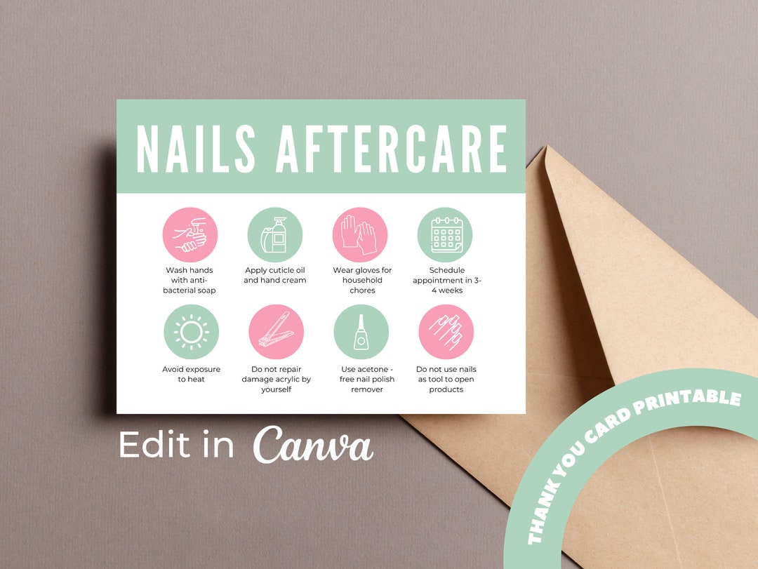 Customize Nails Aftercare Card Template SIMPLE CANVA Nail Etsy