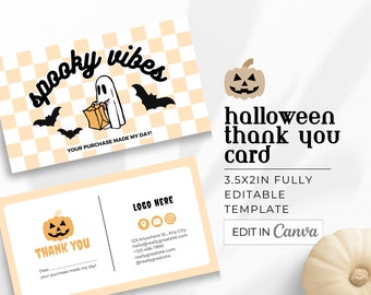 Editable Retro Halloween Business Thank You Card Canva Template, Gothic Editable, Skeleton Package Insert, Editable Small Busines DIY Canva