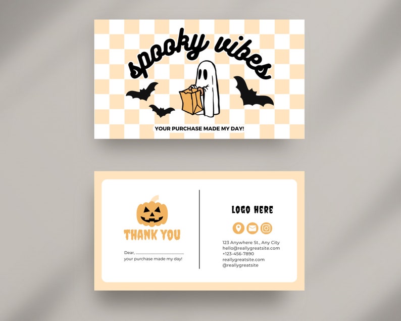 Editable Retro Halloween Business Thank You Card Canva Template, Gothic ...