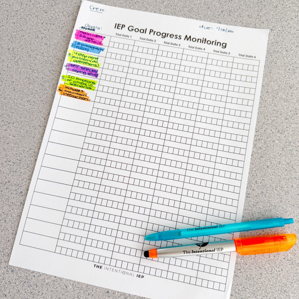 Iep Goal Progress Monitoring Data Notepad | 50 Sheets - Etsy