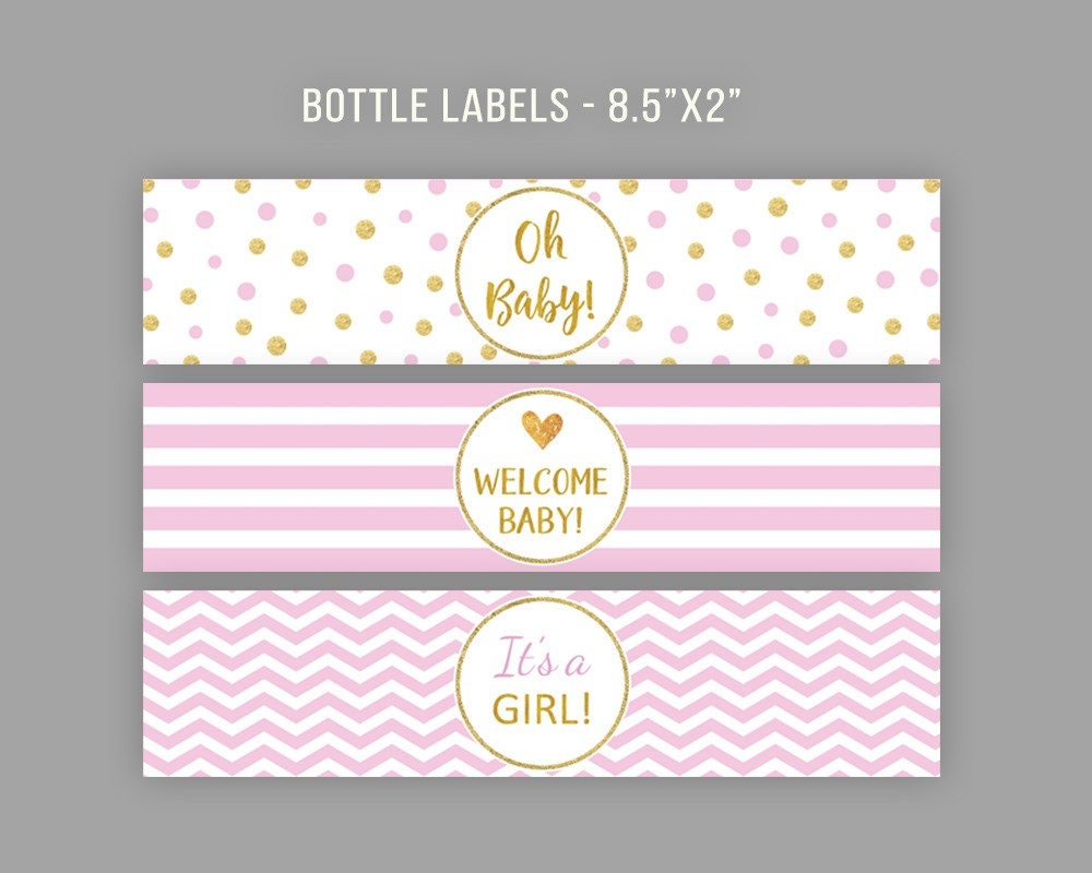 Water Bottle Labels, Pink Baby Shower, Baby Girl Shower Decorations ...