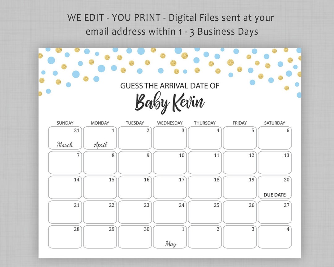 Baby Due Date Prediction Calendar Printable Birthday Etsy