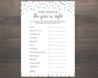 Silver and Blue Baby Shower Games, Price is Right, Printable Baby Shower, Boy Baby Shower, Blue Price is Right Baby Shower Game, S010