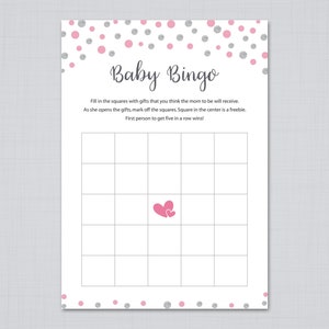 Pink Silver Baby Shower Games, Baby Bingo Cards, Printable Baby Bingo, Girl Baby Shower, Baby Bingo Shower Game, Baby Shower Ideas, S011