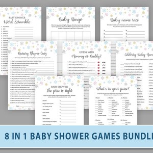 Winter Snowflakes, Baby Shower Games Bundle, Gender Neutral, Printable, Mommy or Daddy, Price is Right, Whats in your purse, Bingo, BG05