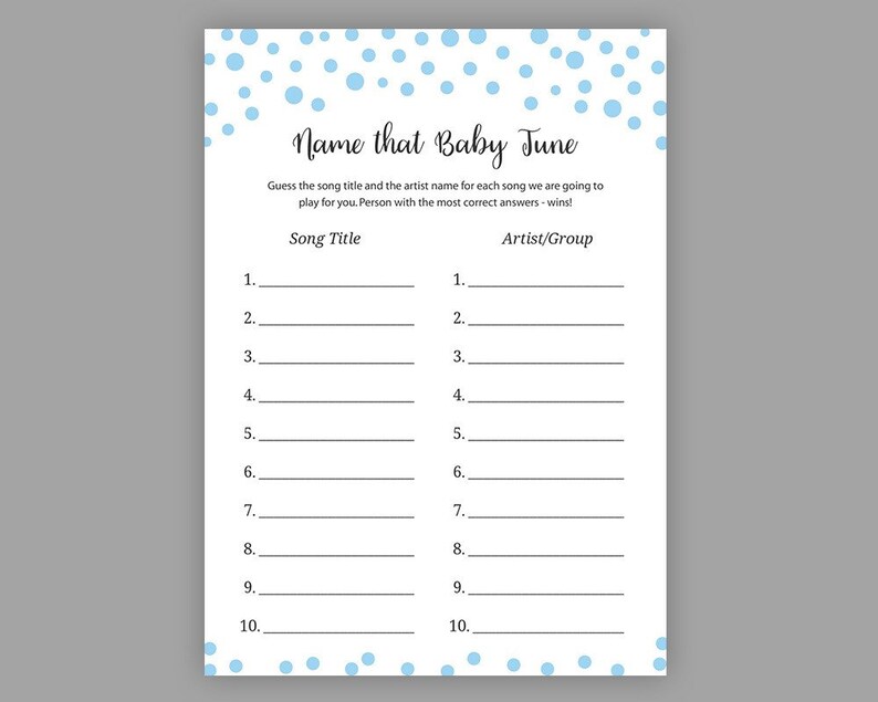 Blue Baby Shower Games Name That Baby Tune Name That Baby Etsy