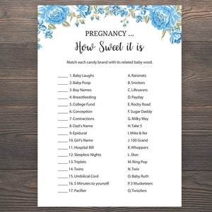 Schwangerschaft Wie süß es ist, Baby Shower Spiele, druckbare Babyparty, Junge Babyparty, blaue Babyparty, Schwangerschaft Candy Spiel, Floral, S001
