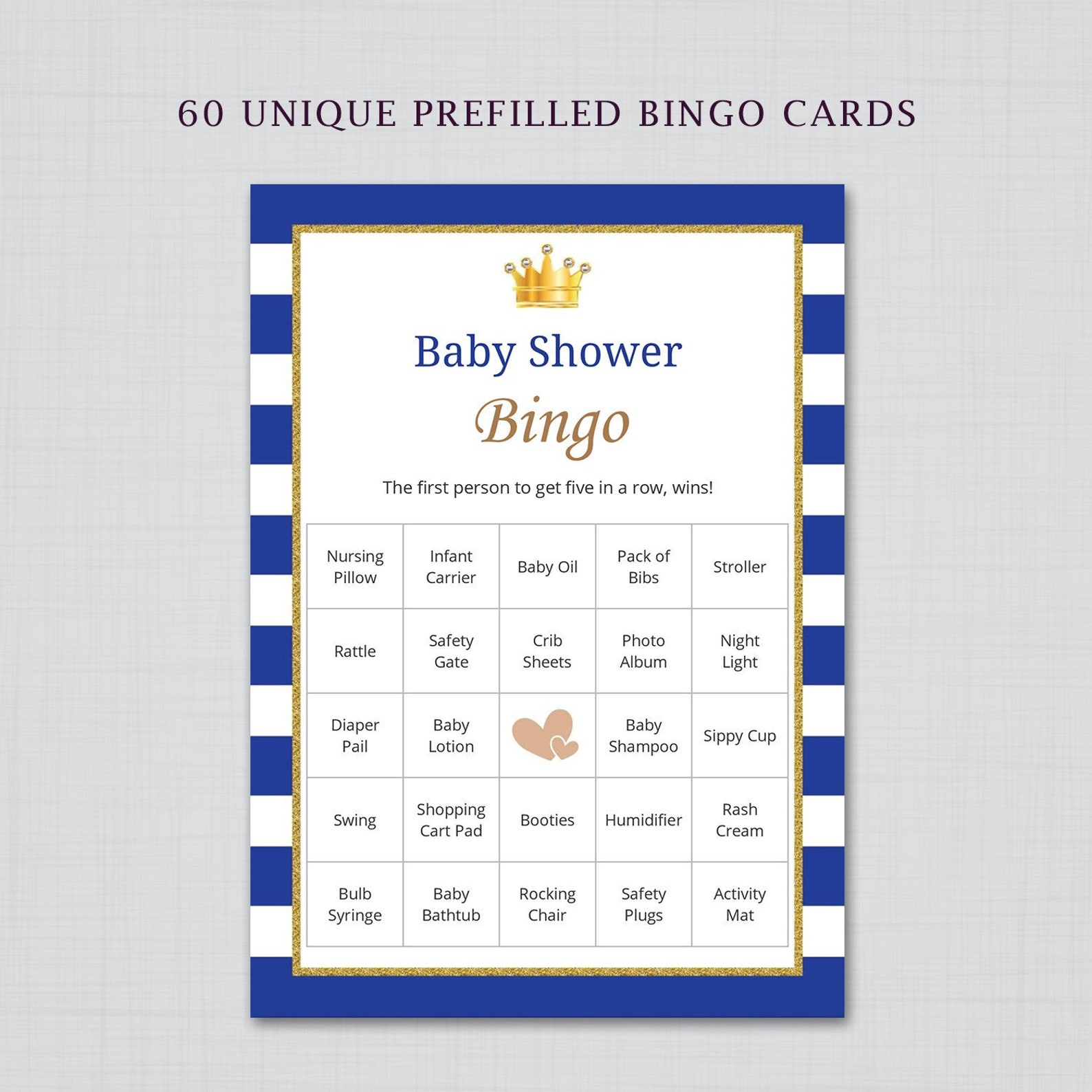 60 Prefilled Baby Bingo Game Cards Royal Baby Bingo Boy Baby Etsy