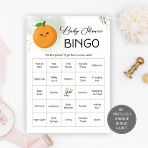 60 Prefilled Unique Baby Bingo Cards, Little Cutie Baby Shower, Gender Neutral, Summer Printable Bingo Card, Clementine Game, S075