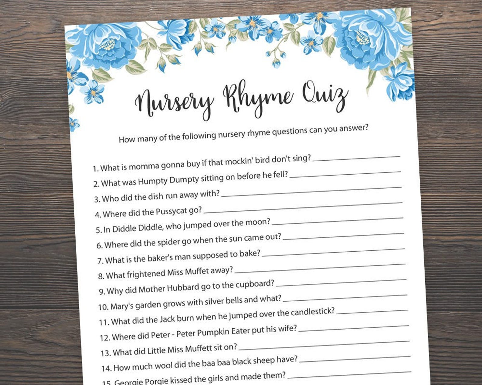 Nursery Rhyme Quiz Baby Shower Games Printable Baby Shower Etsy