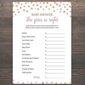 Pink and Gold, Baby Shower Games, The Price is Right, Girl Baby Shower, Printable Games, Price is Right Baby Shower Game, Price Game, S006