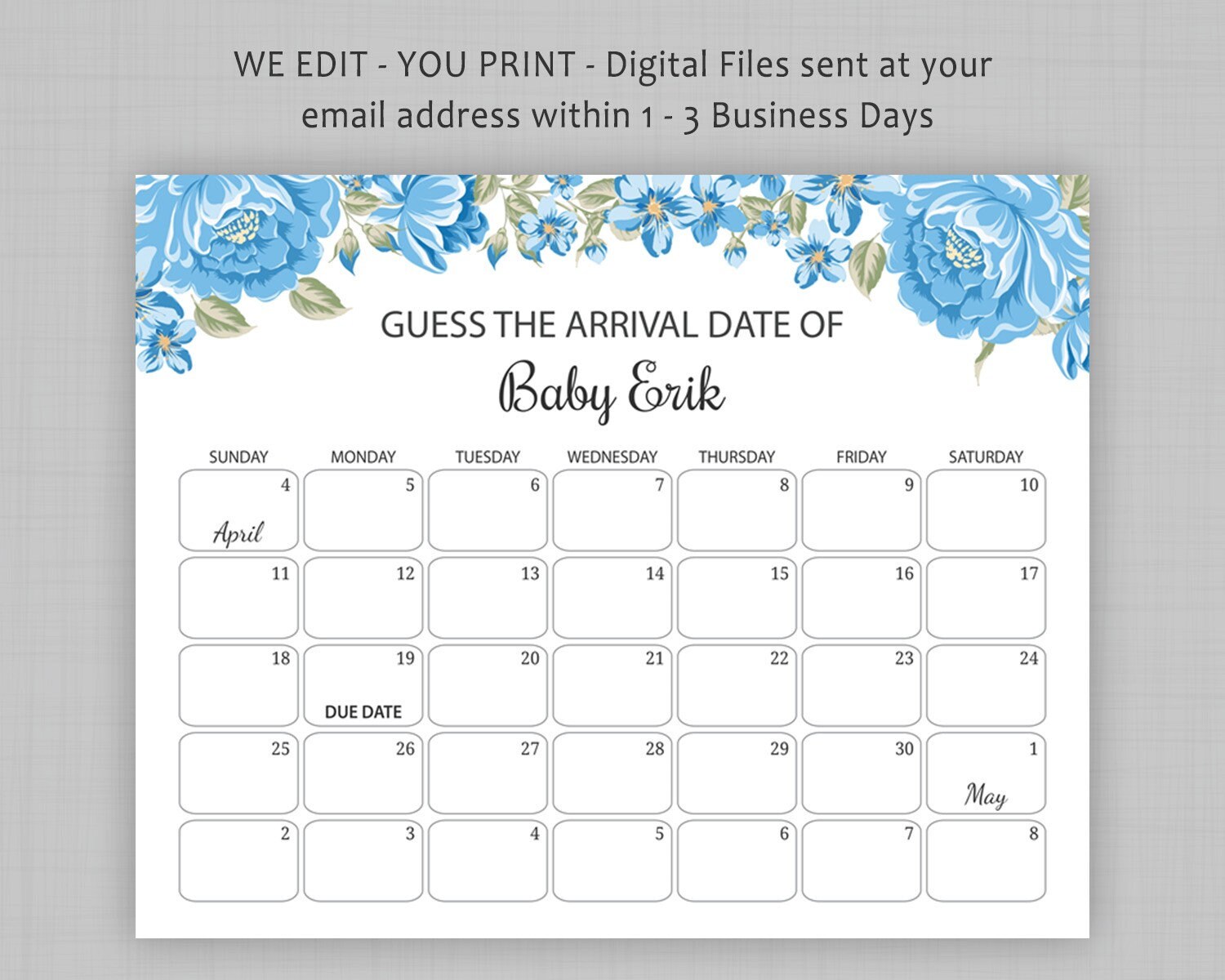 Baby Due Date Prediction Calendar Printable Birthday Etsy Canada