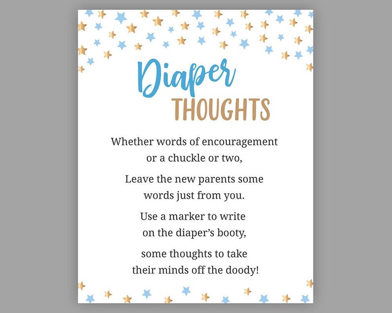 Blue Gold Stars Baby Shower Games Diaper Thoughts Late Etsy
