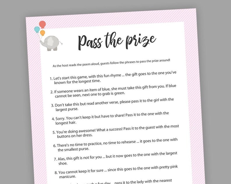Pass the Prize Baby Shower Games Girl Baby Shower Rhyme Etsy Canada