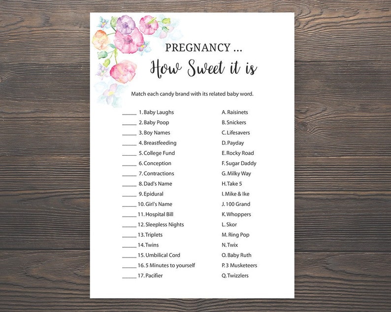 How Sweet it is Pregnancy Candy Match Game Baby Shower Etsy