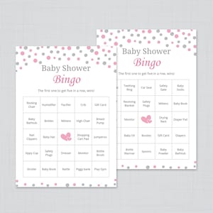 60 Prefilled Baby Bingo Game Cards, Silver Pink Baby Shower Games, Girl Baby Shower, Baby Shower Bingo, Baby Bingo Game, Printable, S011