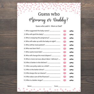 Blush Pink Baby Shower Spiele, Er sagte, sie sagte, Mama oder Daddy Spiel, Mädchen Babyparty, Wer sagte, Rate mal wer, druckbare Babyparty, S055