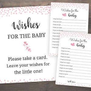 Blush Pink Baby Shower Games, Wishes for Baby Cards, Printable Baby Shower, Girl Baby Shower, Blush Wishes for Baby Sign Printable, S055