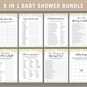 Gold Baby Shower Games Bundle, Printable Baby Shower, Package Deal, Sale on Baby Shower Games, Mommy or Daddy, Mommy Best, Bingo, Purse BG05
