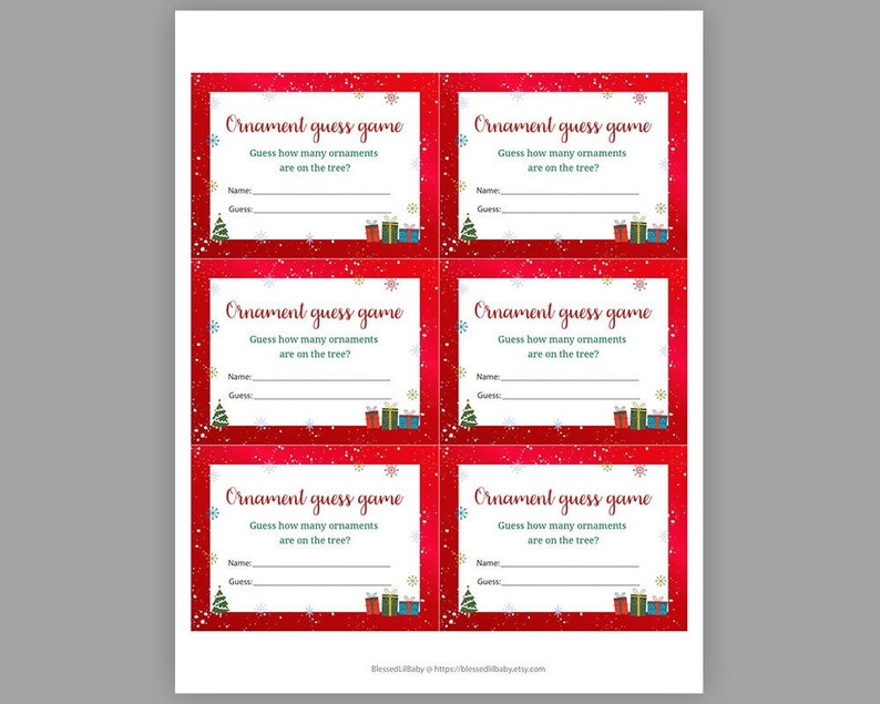 Christmas Baby Shower Games Ornament Guessing Game Guess How Etsy