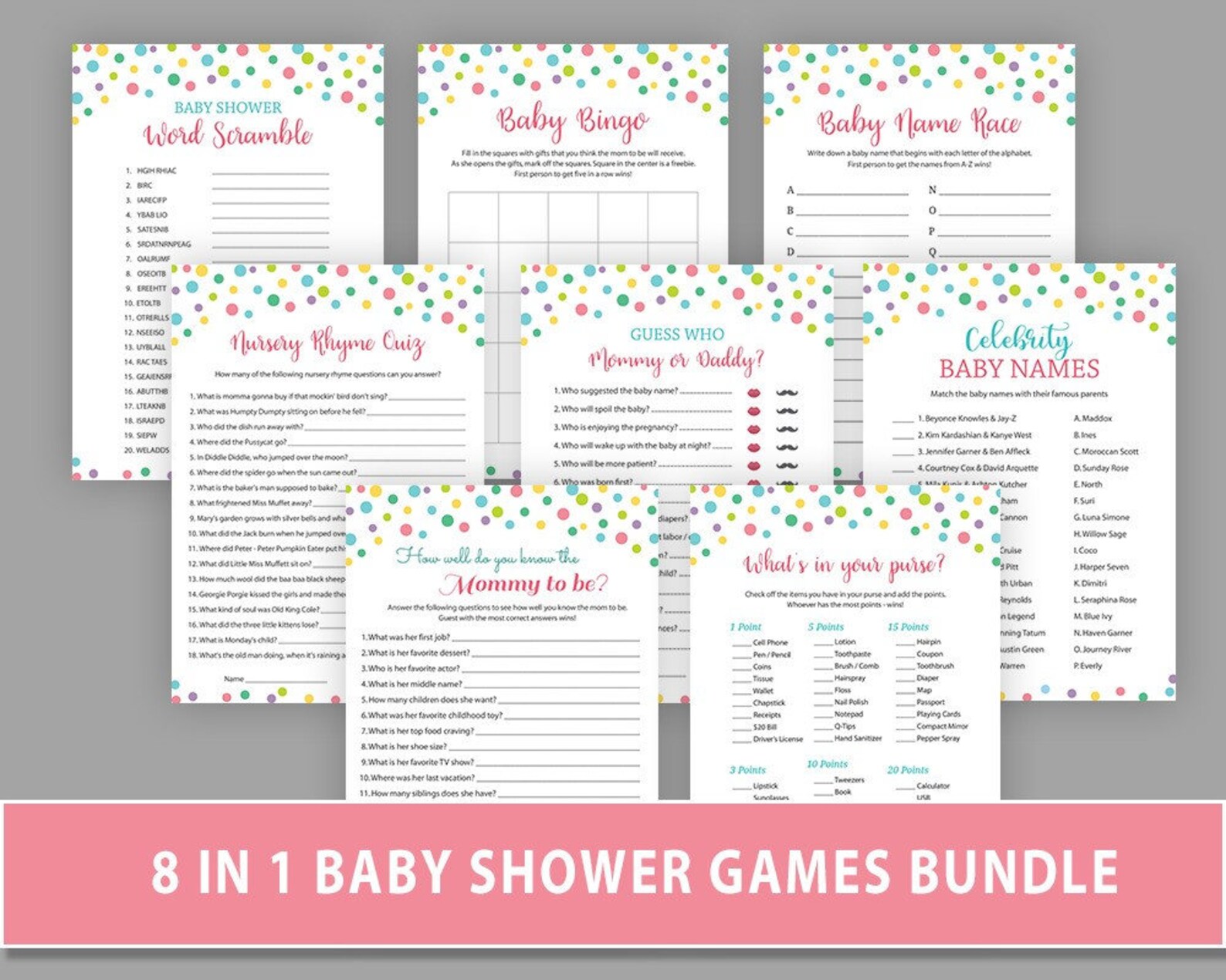 Rainbow Baby Shower Games Bundle Package Deal Printable Etsy