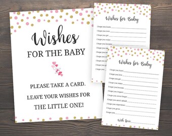 Pink Gold, Baby Shower Games, Wishes for Baby Cards, Printable Baby Shower, Girl Baby Shower, Wishes for Baby Sign, Printable, S006