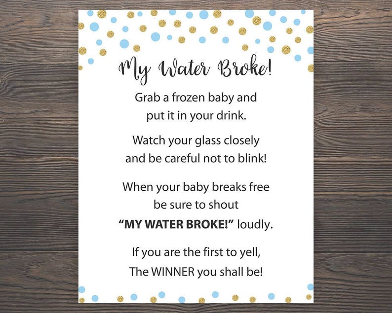 Blue And Gold Baby Shower Games My Water Broke My Water Etsy