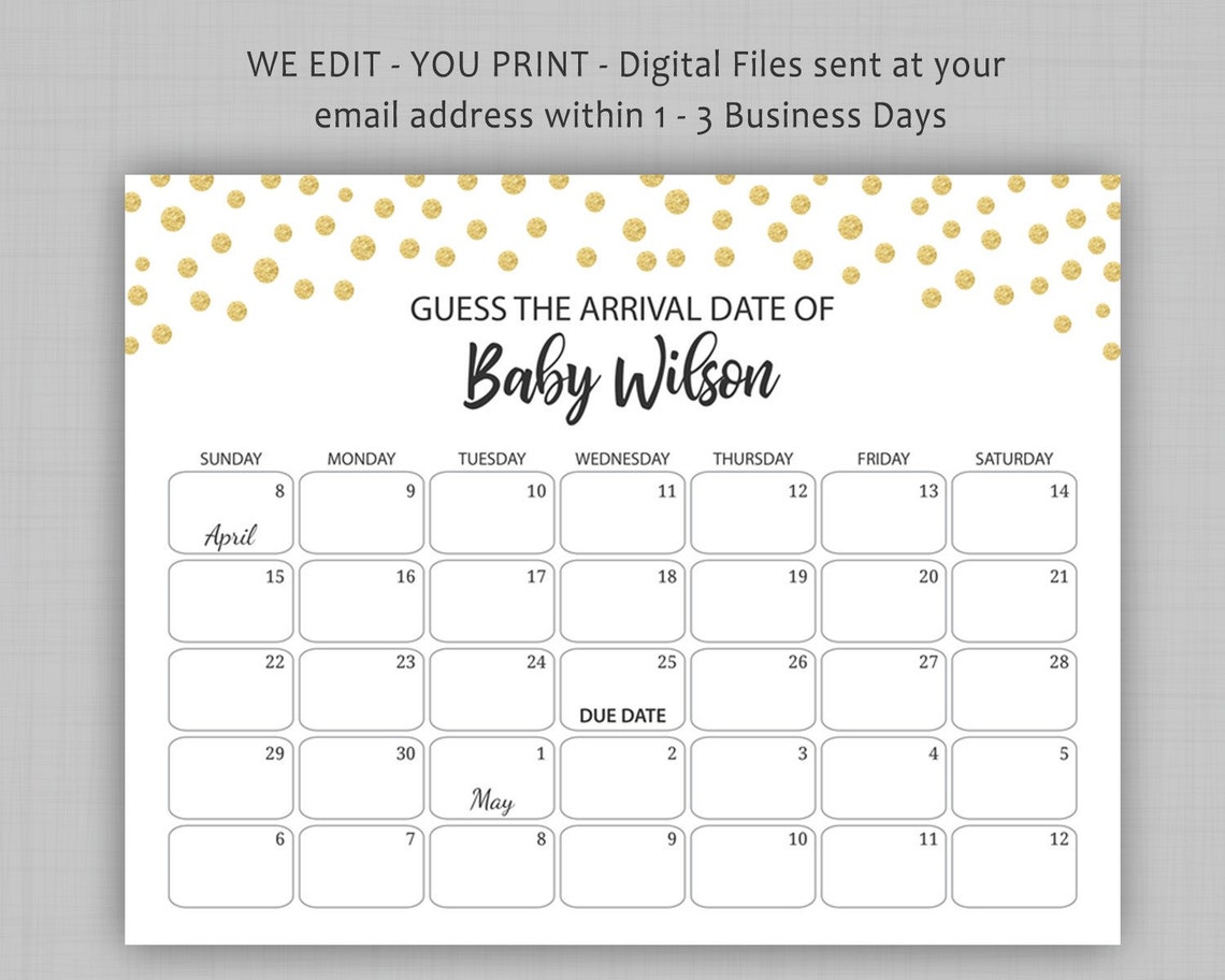 Baby Due Date Prediction Calendar Printable Birthday - Etsy