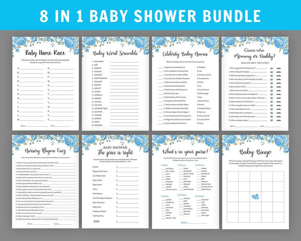 Baby Shower Games Bundle Printable Boy Baby Shower Games - Etsy
