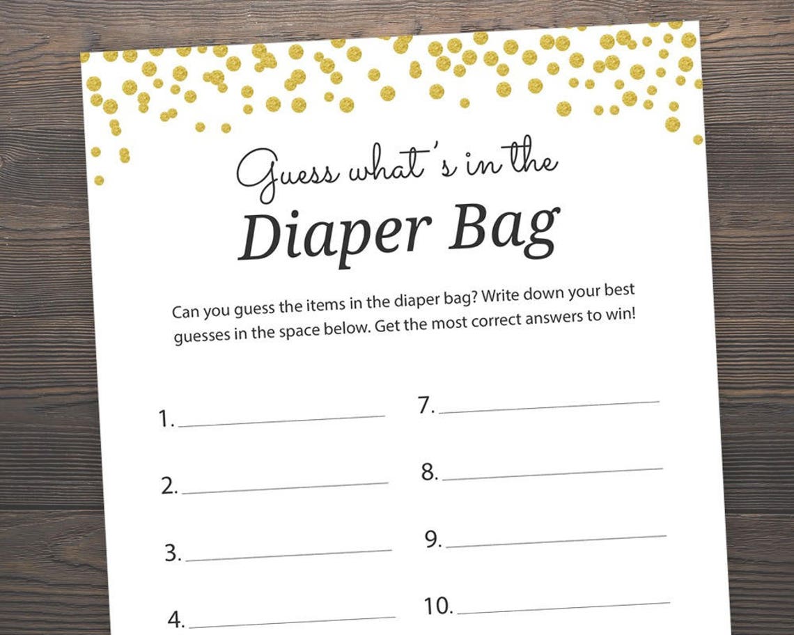 What's in the Diaper Bag Baby Shower Games Printable Etsy UK