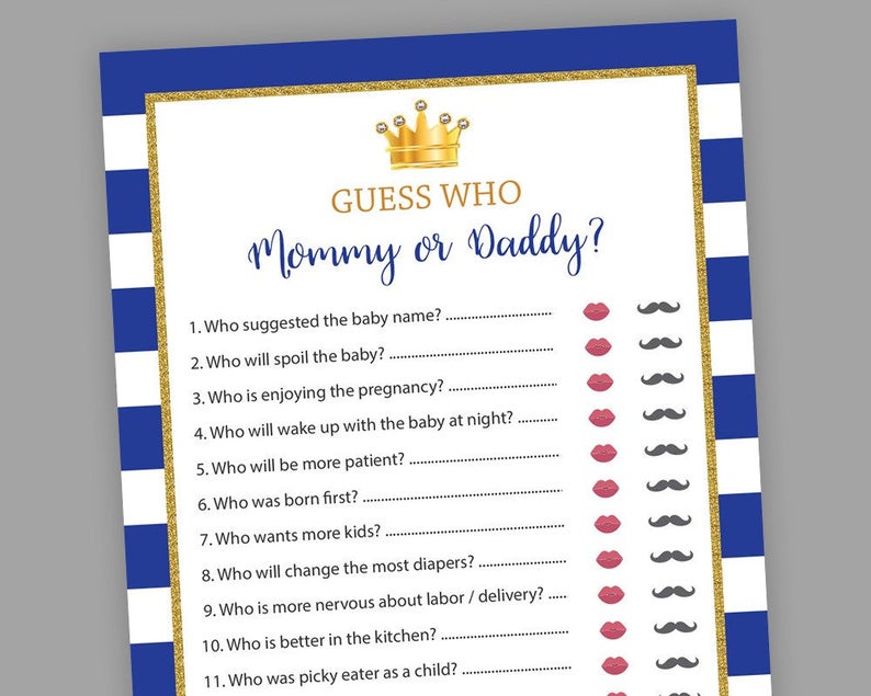 Royal Baby Shower Games He Said She Said Mommy Or Daddy Etsy