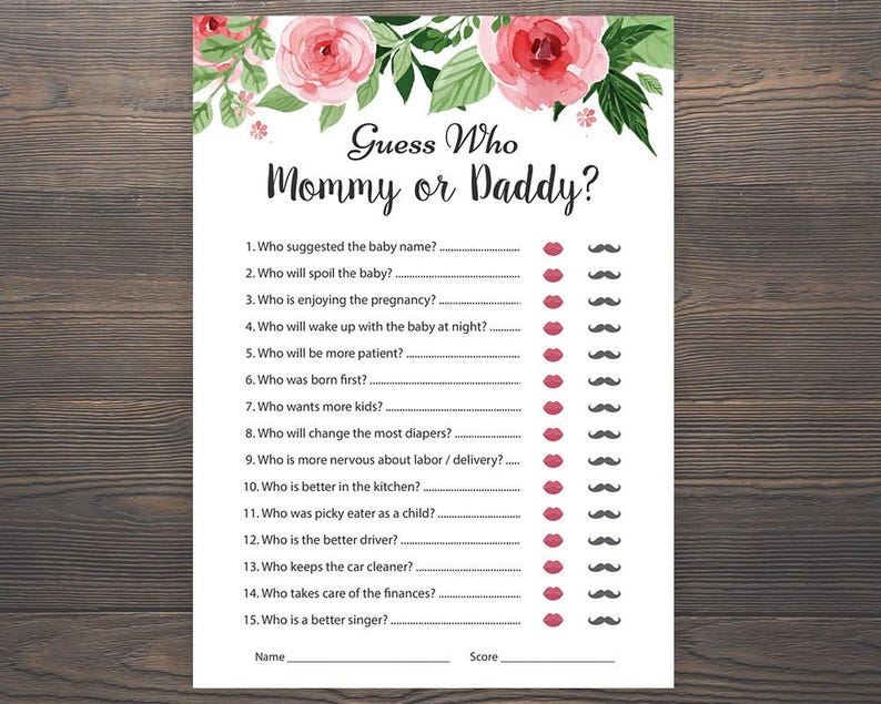 Mommy or Daddy Game Printable Baby Shower Who Said It Game - Etsy UK
