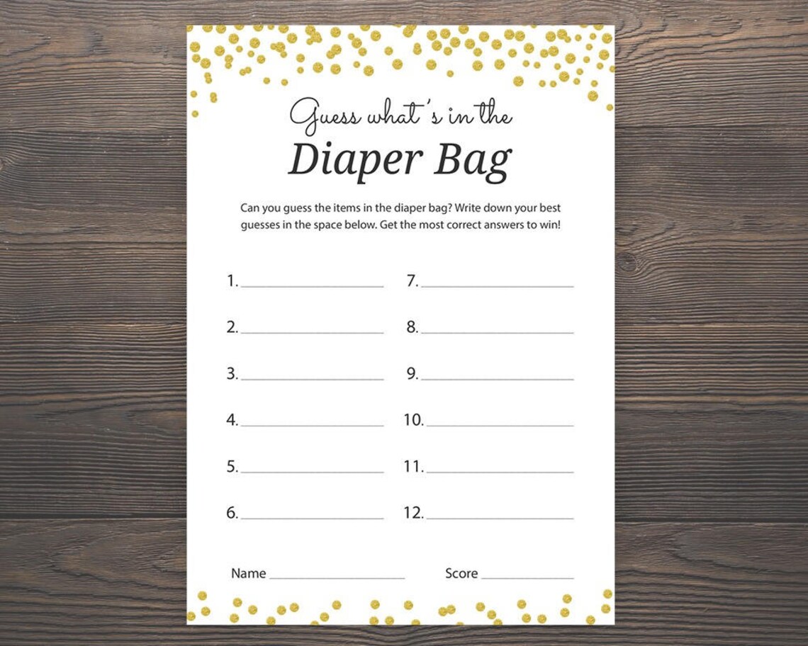 What's in the Diaper Bag Baby Shower Games Printable Etsy UK