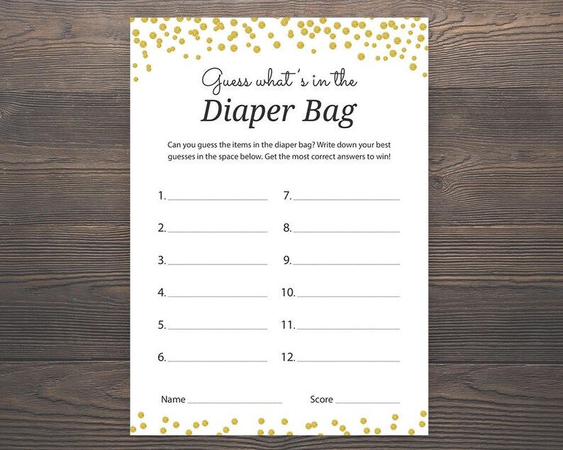 What's in the Diaper Bag Baby Shower Games Printable Etsy