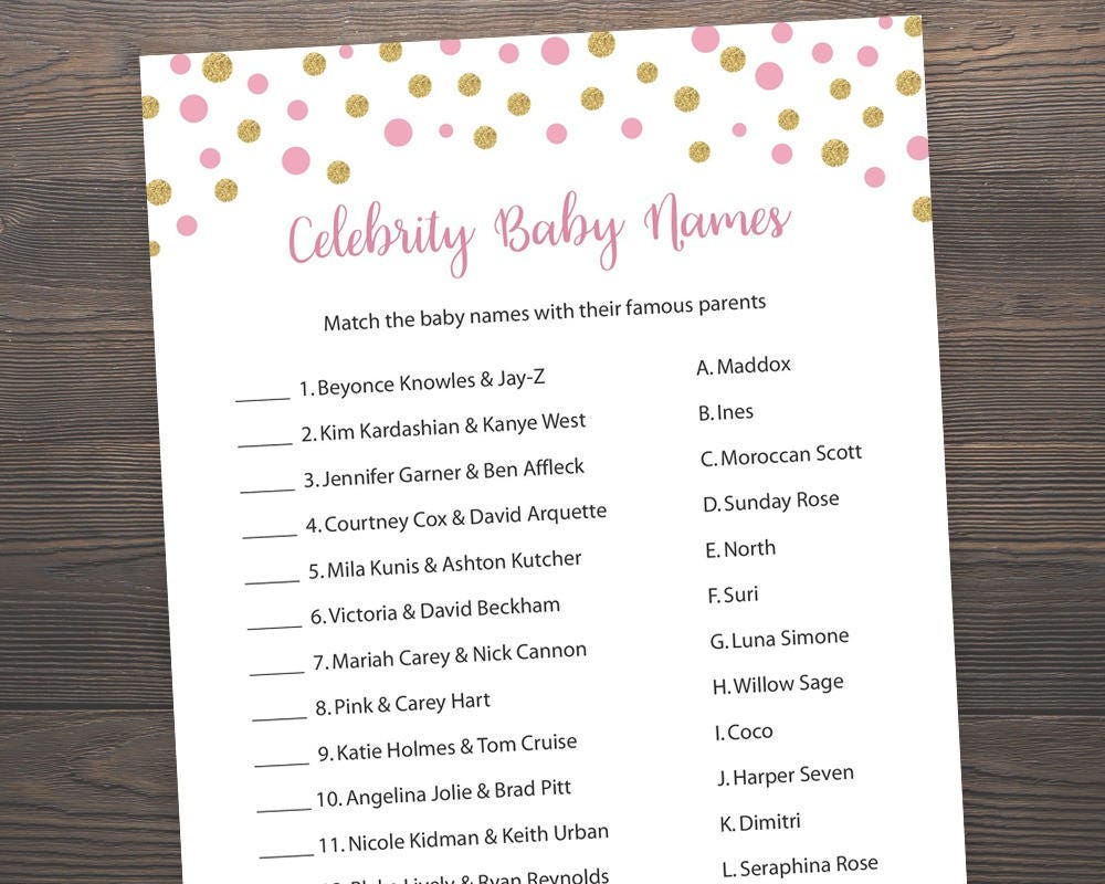 Pink Silver Snowflake Girl Baby Shower S058 Celebrity Baby Name Game Printable Silver Baby Shower Baby Shower Game Celeb Baby Match