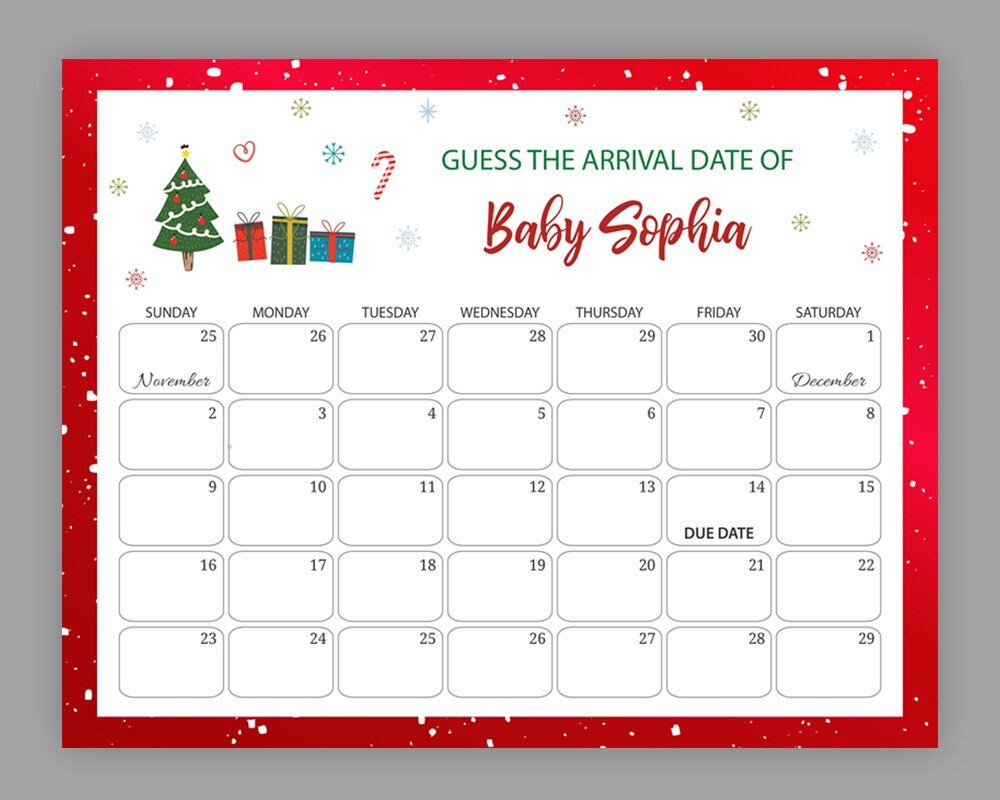 Baby Due Date Prediction Calendar Printable Birthday Etsy