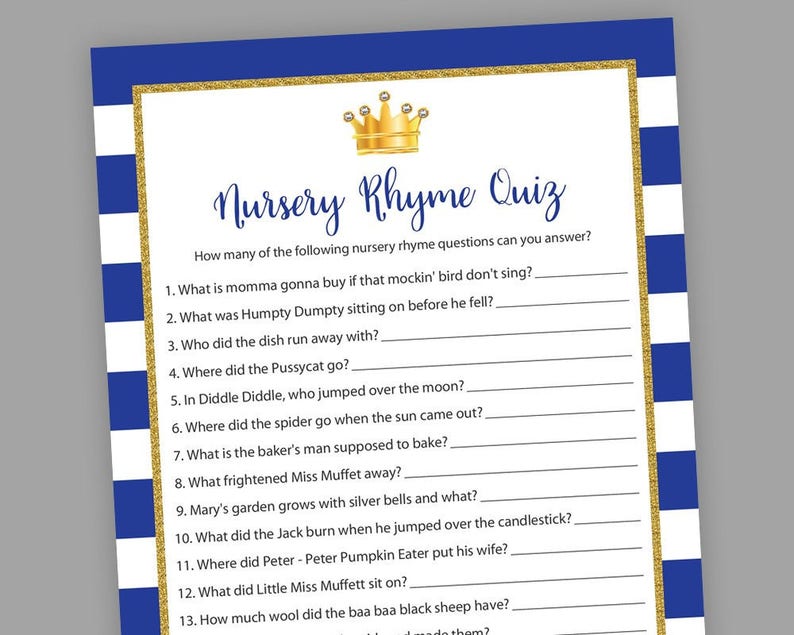Royal Baby Shower Games Nursery Rhyme Quiz Little Prince Etsy Royal Baby Shower Games Nursery Rhyme Quiz Little Prince Etsy
