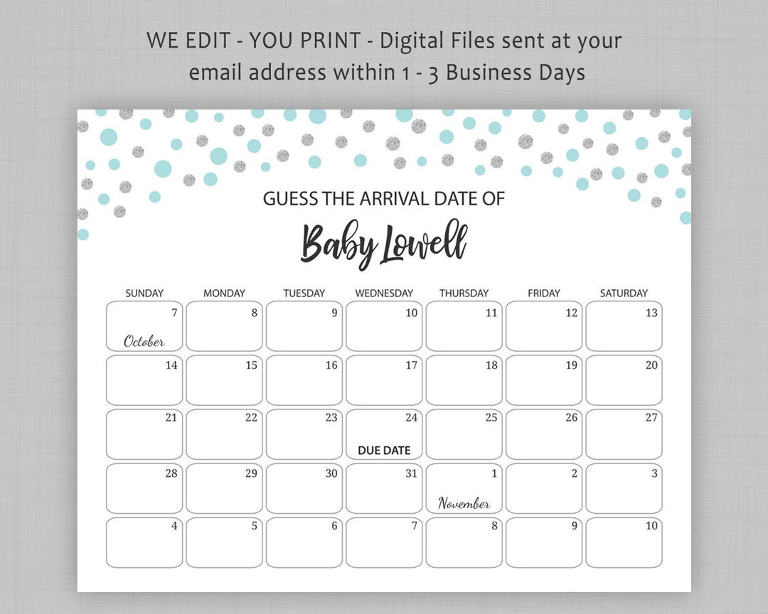Baby Due Date Prediction Calendar Printable Birthday Etsy