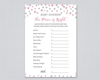 Pink Silver Baby Shower Games, Price is Right, Printable Baby Shower, Girl Baby Shower, Price is Right Baby Shower Game, Baby Gift, S011