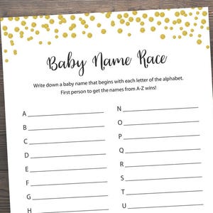 Gold Baby Name Race Game, Baby Shower Games, Printable Baby Shower, Baby Name Game Printable, Baby Shower Name Game, Gold Baby Shower, S007