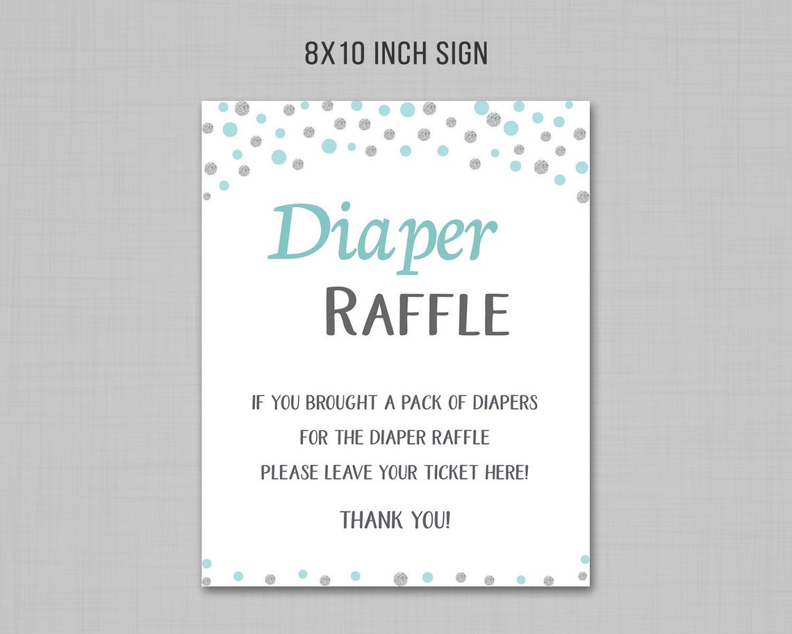 Turquoise Raffle Ticket Turquoise Silver Baby Shower Games, Diaper Raffle Ticket Cards, Diaper ...
