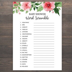 Baby Word Scramble, Baby Shower Games, Printable Baby Shower, Baby Shower Scramble, Baby Word Scramble Game, Floral Baby Shower, S017