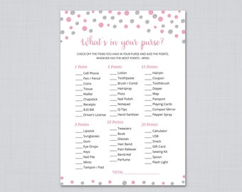 Pink Striped Baby Girl Shower Game: What's in Your Purse - Etsy