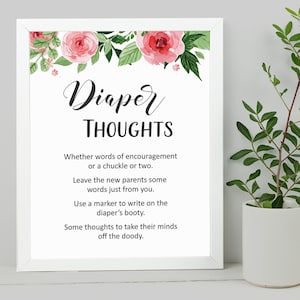 Diaper Thoughts, Baby Shower Games, Floral Girl Baby Shower, Late Night Diapers, Write Message on Diaper, Printable Diapers Game, S017