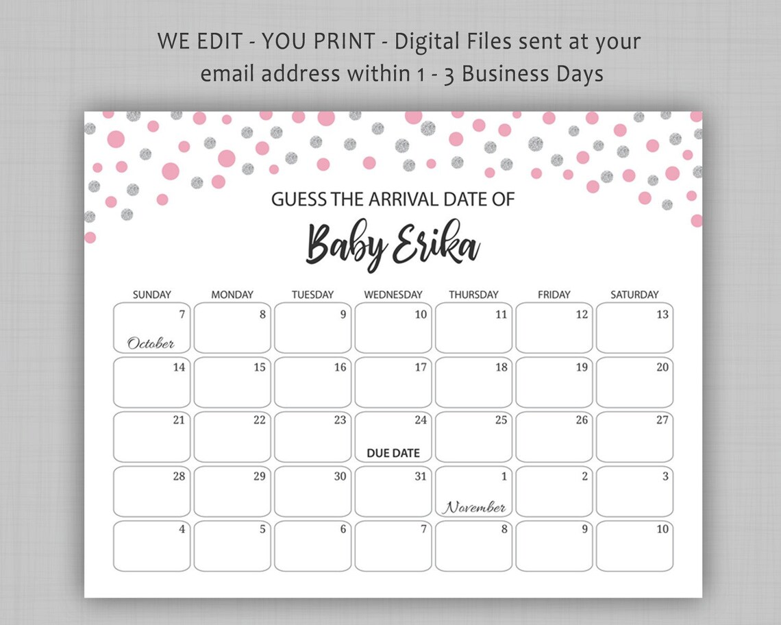 Baby Due Date Prediction Calendar Printable Birthday Etsy